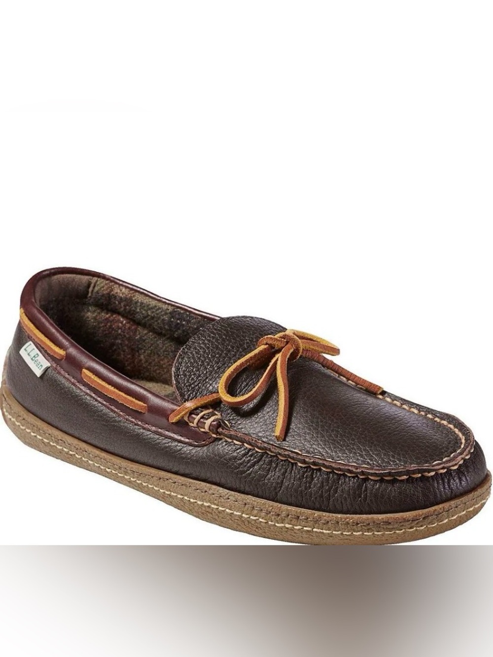 L.L. Bean Men's Handsewn Brown Leather Loafers Slip Ons sz 10 Lined Moccasins
